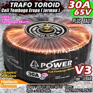 Trafo Toroid (MURNI) 30A 65V CT 55V CT 45V CT Dengan Full Tembaga Murni Helecnic Jerman