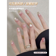Pink Green Gradient Diamonds Pure Handmade Wear Nails Simple Exquisite Short Hot Girl Manicure Nails