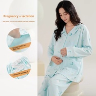 Maternity Pajamas Long Sleeve Cotton Nursing Clothes with Bra Pads Postpartum Breastfeeding Two-piec