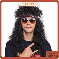 YUJINX Halloween Party Cosplay Wig, Fluffy Curvy 70s 80s Rockstar Wig, Punk Long Mullet Wig