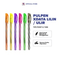 Pulpen Pena Lilin Ulir Spiral Kingsman dan XData Kecil Satuan Bolpoin Ulir 05 MM Transparan Berwarna