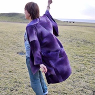 70年代復古雙面穿羽織外套、絲綢和服外套、節日風格、紫色