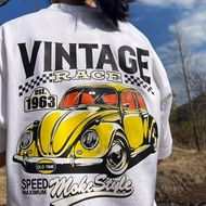 attitude Volkswagen Beetle Printed American Aramco Kaji Retro Locomotive  Crew Neck Loose Cotton Sho
