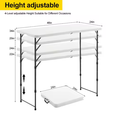 4FT Folding Table Tablecloth Portable Plastic Top Study Desk Heavy Duty Indoor Dining Table for Home