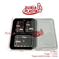 ISI50PCS MIKA TRAY BENTO SEKAT + TUTUP PARTISI SUSHI KOTAK BOX TEMPAT KEMASAN LUNCH BOX PLASTIK BEKA