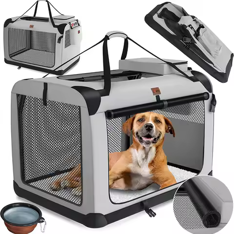 Dog Cage Car Kennel Outing Carrying Bag Pet Luggage Car Travel Cage Cat and Dog Cage Folding Medium 