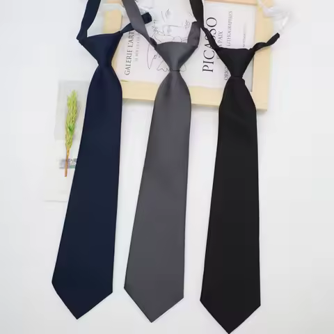 JK Tie, Japanese University Style, Black, Dark Grey Navy Blue School Uniform, No Knots