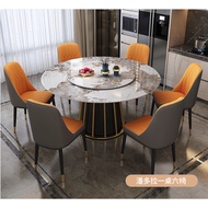 Light Luxury Sintered Stone Round Table Dining Chair Set 8 Seater With Lazy Susan Meja Makan Bulat Marble Mewah Kerusi