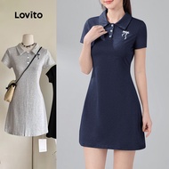 Lovito Casual Dress Plain Bow Dress for Women LNM68129