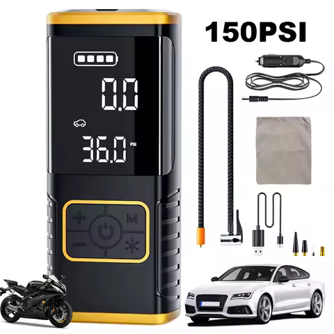 Portable Air Compressor with Pressure Gauge LED Light Cordless Bike Pump Electric Bike Tire Pump for