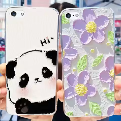 For iPhone 5 5s SE (2016) Phone Case Cute Panda Flower Painted Back Cover For iPhone5 iPhone5s SE 20
