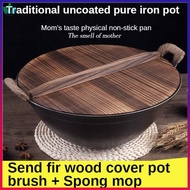 Old-Fashioned Cast Iron Pan Double-Ear Wok Pig Iron Uncoated Wok Non-Stick Pan Home Gas Stove Special Wok x6N5