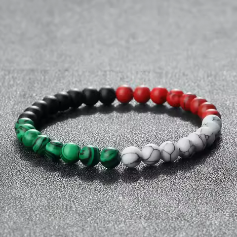 Hot Palestine Flag Color Natural Stone 6mm Beads Bracelet Asian Country UAE Kuwait Flags Elastic Bra