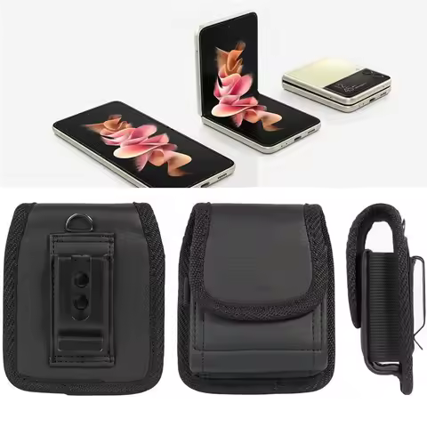 Leather Phone Pouch For Samsung Z Flip 3 5G Belt Clip Holster Oxford Cloth Phone Case For Galaxy Z F
