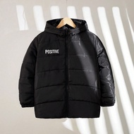 Tween Boy Casual Quilted Letter Print Hooded And Thick Budget Quilted Jacket Can Be Paired With Scho