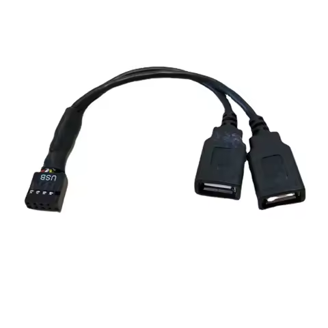 Computer Motherboard Extension Cable USB 9pin To 2-Port 2.0 A Female Connection Line Data Cord 15cm
