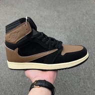 Travis Scott x Air Jordan 1 High, High Top Sneakers, Brown and Black with AJ1 Inverted Hook, High Qu
