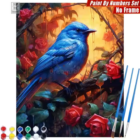 Vibrant blue bird Paint By Numbers Set - Bird colorful dreamy Quality Family Time Teacher'S Day Gift