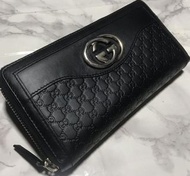 正品 鑑定 GUCCI Micro GG 圓形拉鍊長款錢包/大Logo/Recolor 黑色