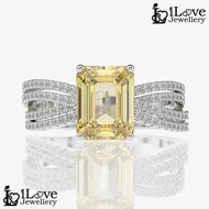 iLove Jewellery 925 Sterling Silver 18K White Gold Plated 2.3ct Light Yellow Emerald Cut Row Diamond