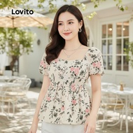 Lovito Women's Multicolor Floral Ruffle Hem Blouse, Casual Ditsy Design, Spring/Summer L134ED445