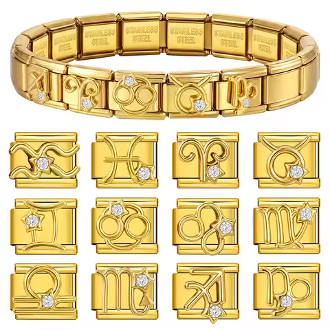 12 zodiac signs Women's Men's Jewelry DIY 9MM Width Italian Elastic Charm Bracelet Solid Color Stain