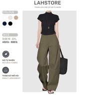 LAHSTORE high-waisted linen wide-leg straight pants high crotch QD15 (Moss Green)