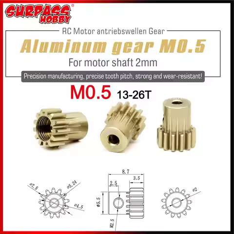 M0.5 2mm Shaft Aluminum Pinion Gear 13T-26T 14T 16T 18T 20T 22T 24T 0.5M for 1/28 1/24 RC Mini Car 2