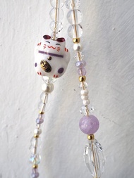 人緣貴人運 招財貓 紫水晶 電話繩 手機掛飾  附連接墊片