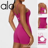 Alo Yoga Women's Thin Strap Yoga Suit Nude Feel One-Piece Shorts Workout Top Yoga Suit Suit