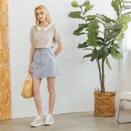 [CUMAR] Casual Webbing Stretch Skirt Blue Gray