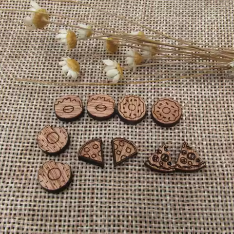 5 Pair Unfinished Blank Laser Cut Foods Wood Cabochon Pizza Donut Wooden Shape Charms Pendant For DI