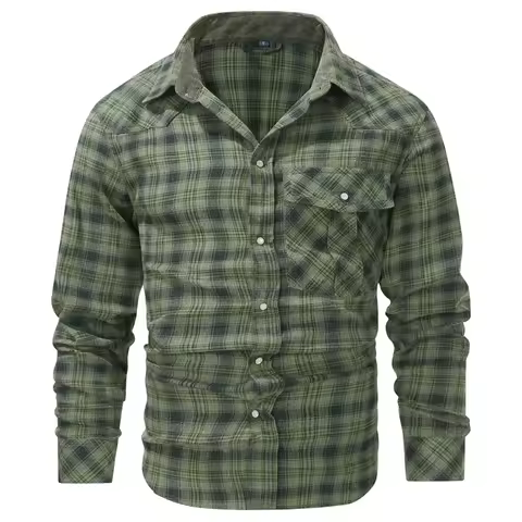 Spring Autumn Men's Plaid Shirts Men Retro Pearl button Long Sleeve Cotton Shirt Mens Windbreaker Fl