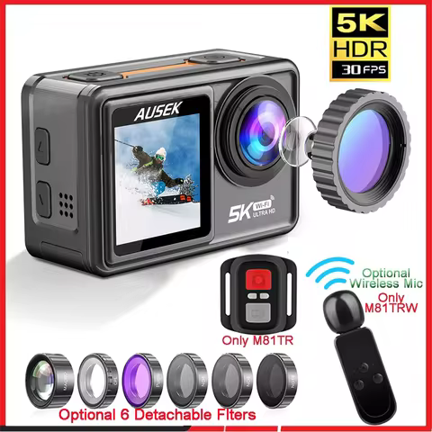 M81TRW Action Camera 5K 4K60FPS 50MP EIS DVR Webcam 2" IPS Dual Screen Optional 6 Filter Wireless Mi