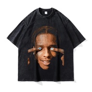 KEMEJA KATUN T-shirt BIG Face Vintage Washed Hip Hop Rapper T-shirt Oversized DTG Print Y2K Harajuku