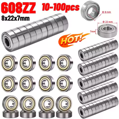 10-100pcs 608ZZ Ball Bearings Double Shielded Miniature 608 ZZ Deep Groove Ball Bearing Single Row B