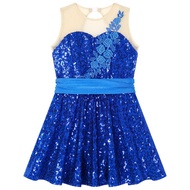 Kid Girls Applique Sequin Ballet Dress Mesh Sleeveless Figure Ice Skating Gymnastics Leotard Ballroo