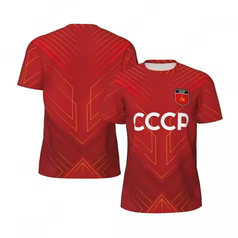 CCCP Pattern Football T-shirt Men Summer Oversized Soccer Running Short Sleeves Tops Fashion Sports 