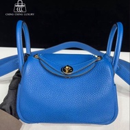 🌈Hermes💙Mini Lindy一代💙希臘藍色金扣🌟98新🌟TC皮🌟
