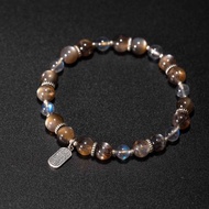 黑骨幹太陽石拉長石925純銀手鍊 | 黑色天然水晶手鏈禮物