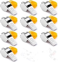 Sdmnsg-T 10 Packs Stainless Steel Whistles with Yellow Lanyard, Coach Whistle Lanyard for Football Coaches and Sports,Referees, Loud Crisp Sound Whistle for Kids