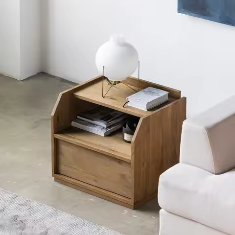 #Modern Oak Wood Bedside End Table Nightstand for Apartment Hotel Bedroom Furniture with 1 Drawer