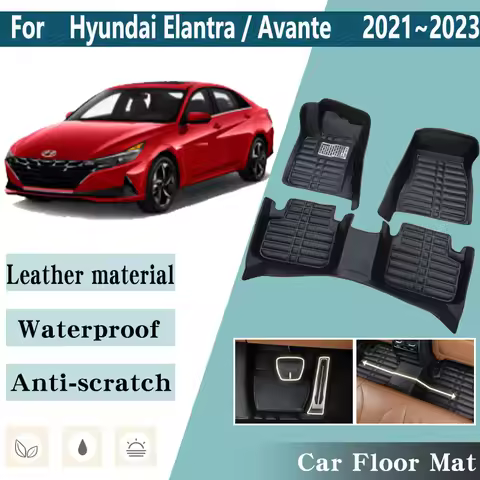 LHD Car Floor Mats for Hyundai Elantra Avante i30 Sedan CN7 2021 2022 2023 Car Leather Foot Carpet P