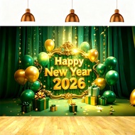 5x3ft Green Gold Happy new year Backdrop Gold Green Bokeh Happy new year Banner Decoration Party Pho
