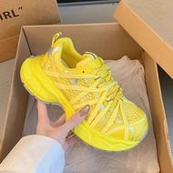 Yellow Laced-Up Thick-Soled Daddy Shoes 2025 Spring Summer Mesh Breathable Fashion Sports Casual Wom