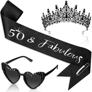 3 Pcs 50th Birthday Decorations for Women, 50th Birthday Sash and Crown Tiara 50 & Fabulous Hello Fi