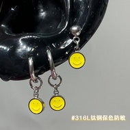 Super Cute Yellow Pendant Small Smiley Face Ear Bone Stud Earrings Color Retention Cartoon Korean Ea