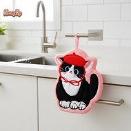 honeybird 1Pcs Cute Cat Hanging Towel Kitchen Hand Towel Bathroom Soft Absorbent Handkerchief Wipe T