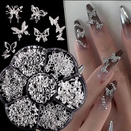 7 Grids Butterfly Bowknot Nail Charms Gold Silver Metal Butterfly Wings Bowtie Charms for Nail Art D