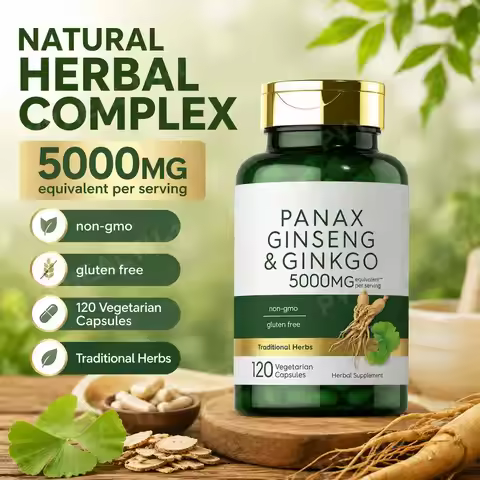 Panax Ginseng & Ginkgo Biloba 5000mg Equivalent,with 95% Piperine,Daily Energy,Focus & Vitality Supp